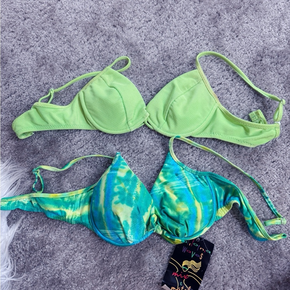 Push up Green and Blue Tie-Dye Bikini Tops